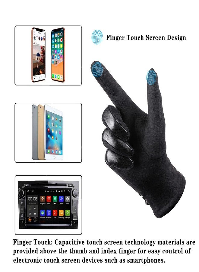 Kebesu Winter Fashion Leather Gloves for Women, Touch Screen Wool Lined Outdoor Windproof Warm Suede Driving Dress Gloves - Image 5